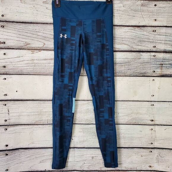 Under Armour HeatGear Compression Leggings Women’s Size SM Blue Geometric Print - Picture 1 of 8